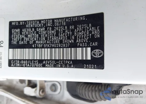 2017 Toyota Camry Xse z USA, uszkodzony, nr VIN 4T1BF1FK7HU282837